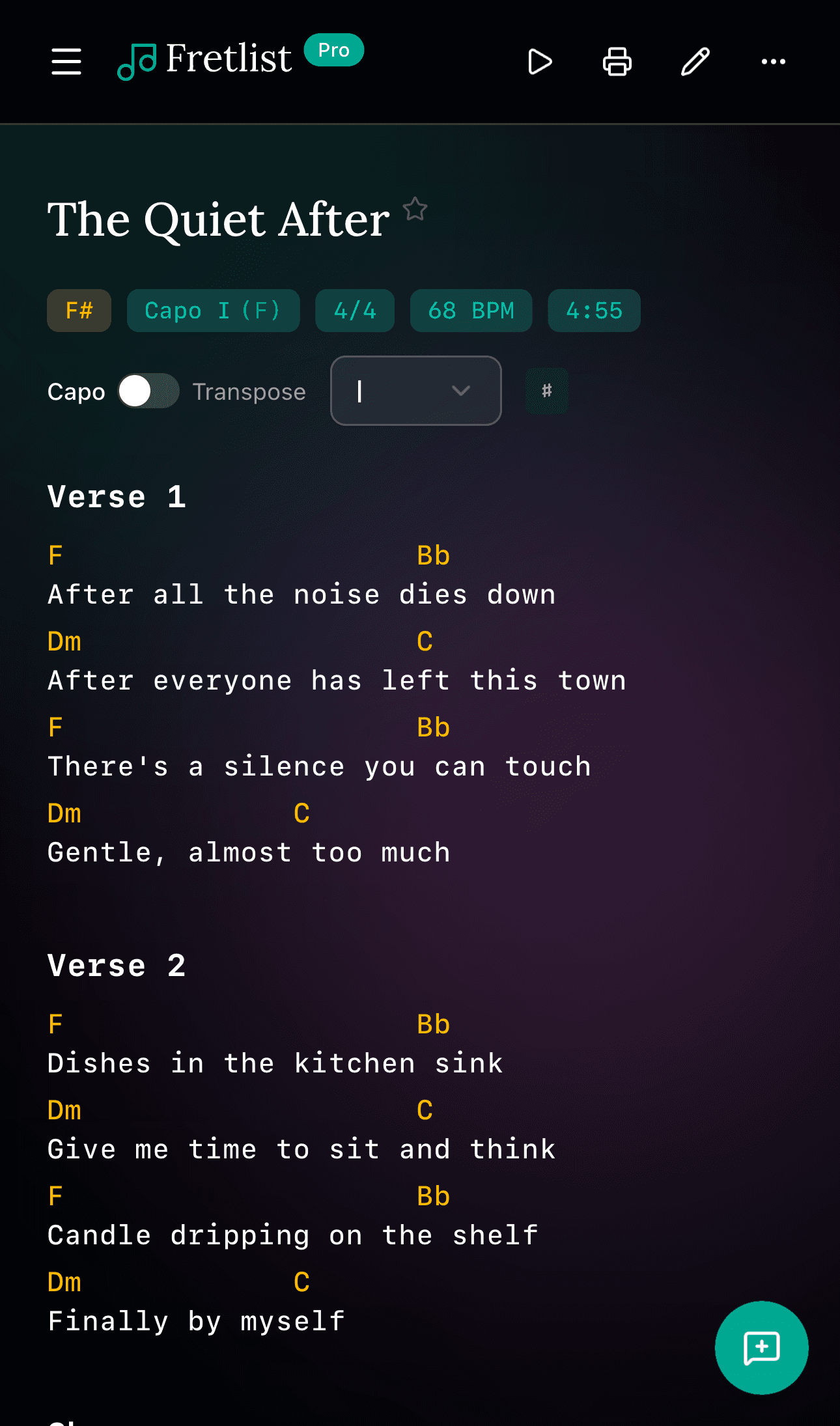 View song with chords on mobile